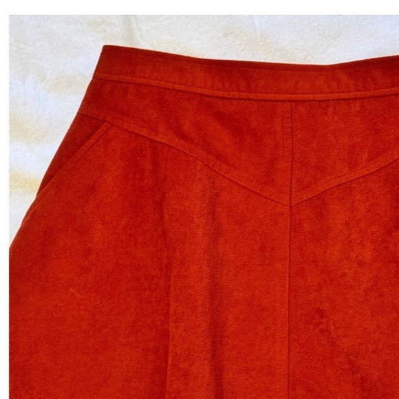Vintage 70's Country Suburban Burnt Orange Suede Flare Skirt - Picture 4 of 7